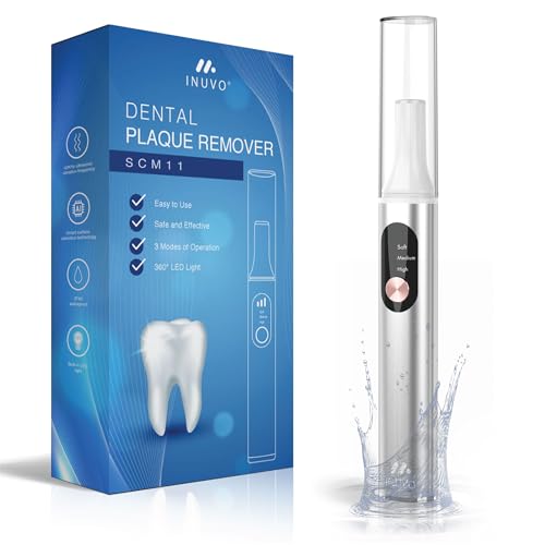 INUVO Plaque Remover for Teeth Teeth Cleaning Kit for Calculus Tartar and Stains Professional Premium Home Teeth Care Product | 1800 mAh Battery/LED Light/IPX5 | Silver