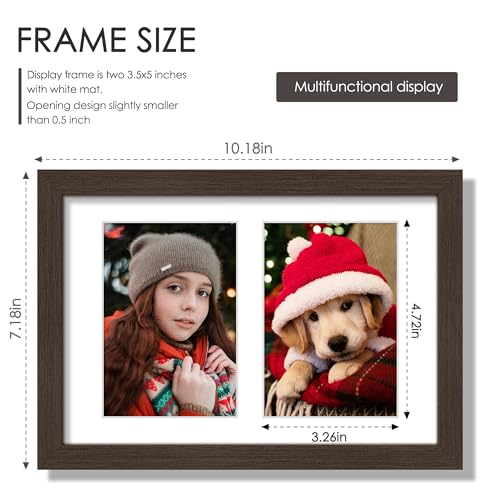 Image of DUENPY 6x9 Picture Frame Double 3.5x5 Collage Picture Frame Displays Two 3.5x5 inch Photos Collage Wall Decor Wall Hanging or Tabletop Walnut