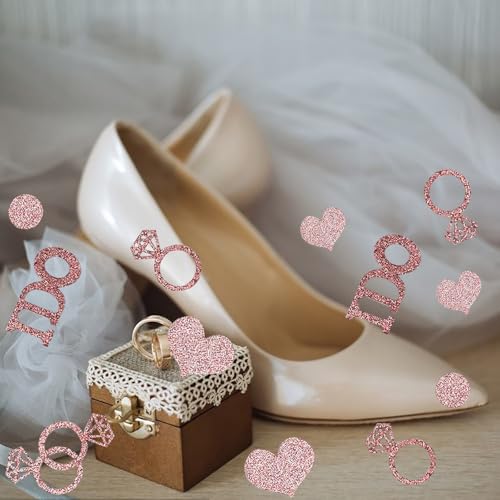 Image of Rose Wedding Table Confetti, Bridal Shower Decorations Bride to Be Confetti Glittering Diamond Ring I Do Engagement Party Table Scatter, 100pcs (Pack of 2)
