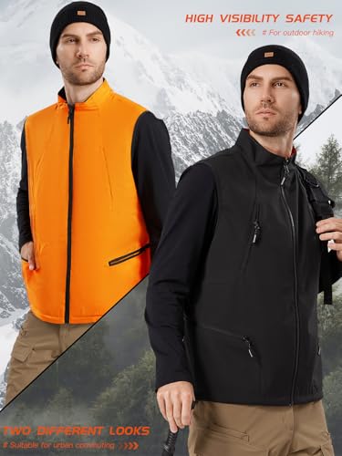 FREE SOLDIER Men's Warm Golf Vest Outerwear Windproof Reversible Puffer Vest Sleeveless Jacket for Casual Hiking Travel3