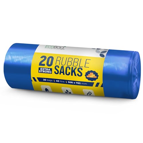Ecobag ECO20RB Conjunto de 20 sacos de borracha super fortes e resistentes de 40 litros de capacidade, cor azul, 508 mm x 762 mm