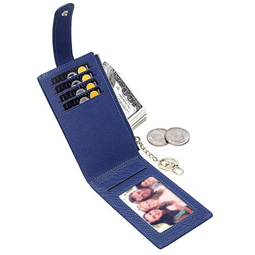Image of Badiya Slim Women Wallet RFID Blocking Bifold Compact 9 Card Slots Holder Wallets Soft Leather with Zipper Coin Pocket 2 ID Window