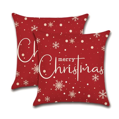 Ohok 2er Set Weihnachten Kissenbezug, Polyester Leinen Doppelseitige...