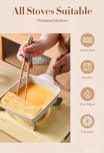 Image of Tamagoyaki Pan Japanese Omelette Pan Rectangle Egg Frying Pans Nonstick Frying Pans Rectangle Egg Roll Pen with Detachable Anti Scalding Handle PFOA Free (Brakefast Pen)