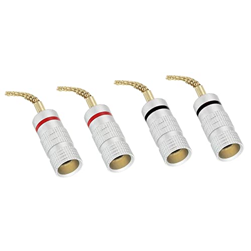 PATIKIL Flex Pin Banana Plugs Gold-Plated Insulated Red Black for Speaker Wires Sound Systems, Video Receivers, Home Theater Pack of 4