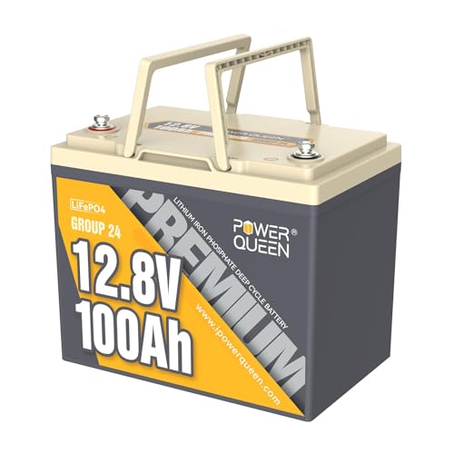 Image of Power Queen 12V 100Ah LiFePO4 Battery, Group 24 Lithium Battery, 15000+ Deep Cycles Battery with BMS Protection for Trolling Motor, RV Trailer, Camper Van, Motorhome, Solar