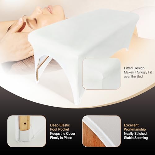 Image of 2-Piece Spa Bed Cover Professional Lash Bed Cover Stretchy Massage Table Cover Beauty Bed Protective Topper, Excellent for Lash Extension, Spa, Massage, Beauty Salon, Wax, Tattoo (White)
