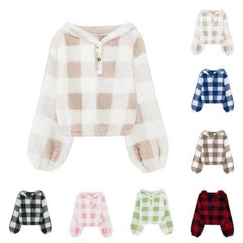 Teen Girls Fashion Fuzzy Hoodies Warm Loose Button up Pullover Tops Sherpa Kids Long Sleeve Sweater Korean Aesthetic Clothes2