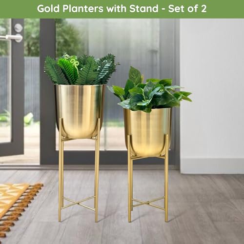 Image of Metal Decorative Modern Indoor Planters for Home Decor Gold Finish for Living Room Bedroom Balcony Home and Office | Modern Flower Pots | Set of 2