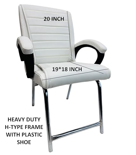 Image of RATISON Special Director Principal Manager Office Visitor with arm Rest with Double Pipe Frame and Cushioned seat Back (3, White, H Frame)