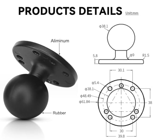 Image of Strg 1.5 inch Ball Mount with 3.4 inch Double Socket Arm, Rectangular Plate and Round Base, Aluminum C Size Ball Fish Finder Mount for Garmin Lowrance Fish Finder Mounting Tablet Laptop Mounting