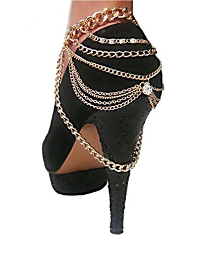 2 Pieces of Goldtone Adjustable Heel Chain with Combined Links and Stone (J-753)