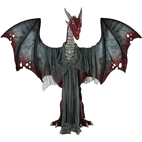 Haunted Hill Farm 6-Ft. Tall Brimstone Dragon, Motion-Activated Animatronic for Indoor or Covered Outdoor Creepy Halloween Decorations, Modern Plug-in Halloween Prop