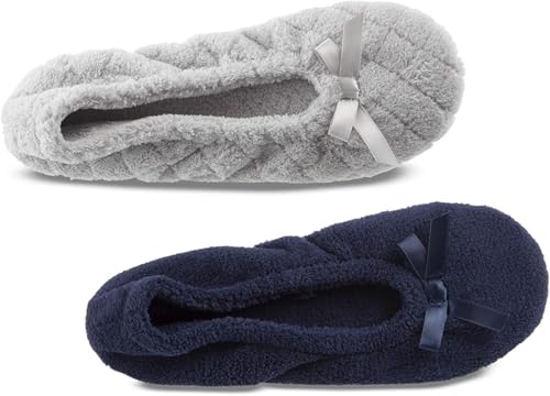 Isotoner Women's 2 Pack Mictroterry Ballerina Slipper with a Satin Bow3
