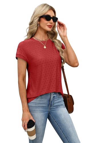 Image of Alaroo Womens Summer Tops Short Sleeve Shirts Crew Neck Tshirt Cute Trendy Tunic Blouses (S-3XL)