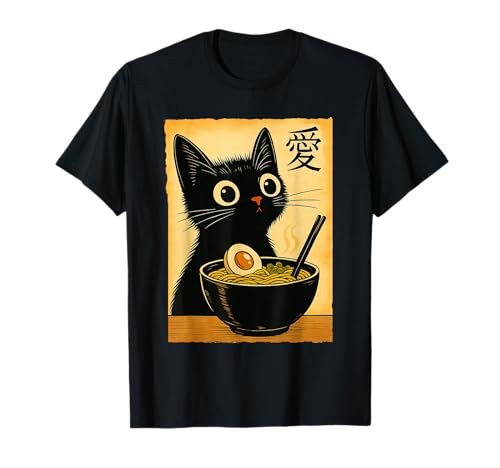 Gato Comiendo Fideos Ramen Neko Cultura de comida japonesa Anime Camiseta