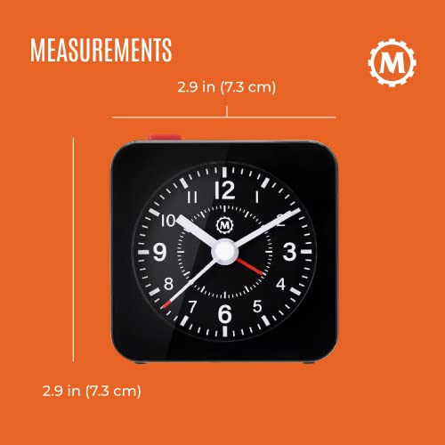 Marathon Mini Non-Ticking Analog Alarm Clock With Auto Blacklight, Black/Black - Silent Smooth Sweep - Alarm & Snooze Functions - Two Aaa Batteries Included #TOP4