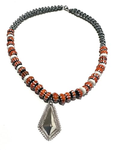 Collier ras du cou pendentif argent perles africaines 39cm bijou ethnique chic pour femme