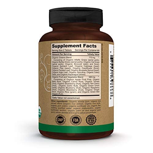 Pomona Wellness Super Greens Supplement, Full Of Superfood Vitamins & Minerals, Fruits & Vegetable, Greens Powder for Bloating and Digestion, Gut Health, USDA Organic, Non-GMO, 120 Tablets