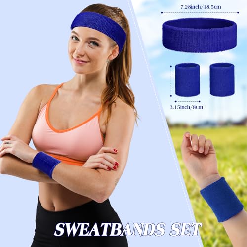 Image of Neon Sweatbands and Wristbands Bulk, Cotton Sports Headbands for Team Spirit, School Field Day, 80s 90s Party, Soccer Fan Accessories, Gym, Cheer and Group Events