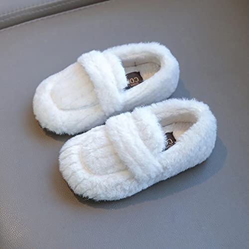 Winter Children Slippers Boys Girls Cotton Shoes Flat Bottom Plush Warm Slip On Comfortable Non Slip House Shoes (White, 3-3.5 Years Toddler)2