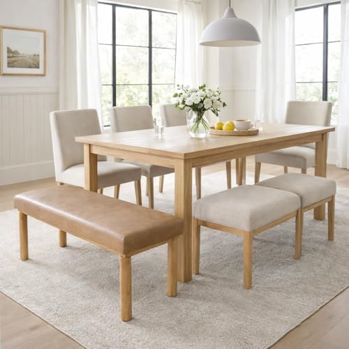 Image of HomePop 47.5 inch Oslo Bench - Sand Faux Leather