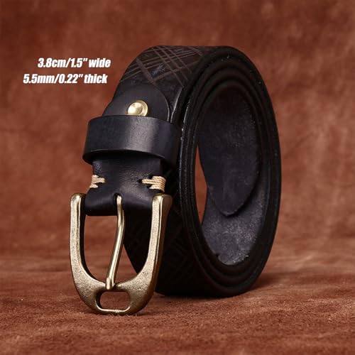 Men's Leather Belts, Embossed Genuine Leather Belt, 5.5MM Thick Handmade Solid Brass Buckle Belt for Men Jeans4