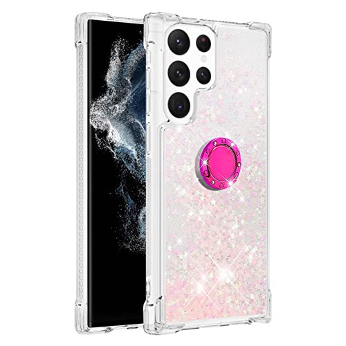Transparent Liquid Case for Galaxy S23 Ultra with Ring Holder, Silicone Phone Case Glitter Floating Liquid Cover Bumper Case Sparkly Back Case Resistant Hard Compatible with Samsung Galaxy S23 Ultra