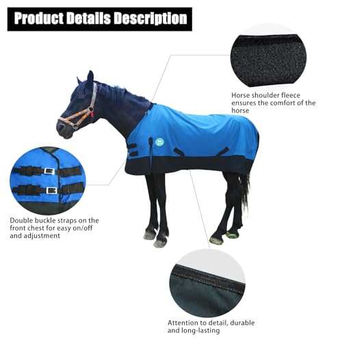 Image of Adjustable Waterproof Horse Sheet | Horse Blankets for Real Horses|Perfect Rainy Day Protection(80 inch, Blue)