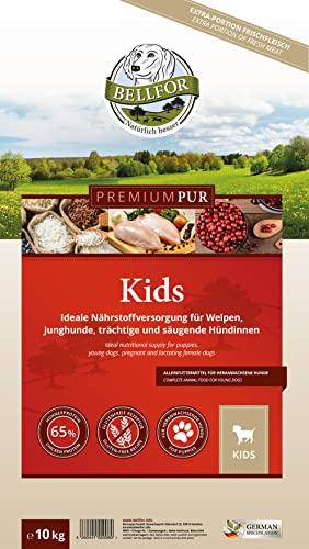 Bellfor Premium PUR Kids Glutenfrei Hundefutter für Welpen Ideale Nährstoffversorgung für Welpen, Junghunde, trächtige und laktierende Hunde 10 kg