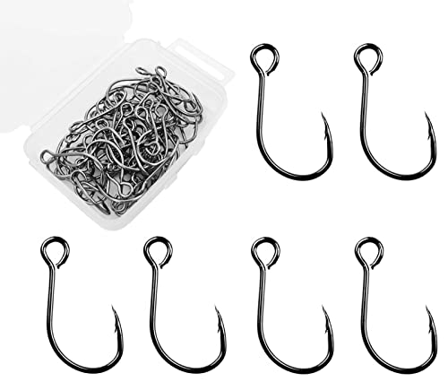 Inline Single Hook for Fishing Lure: 50pcs/Box Large Eye Fishing Hooks for Fishing Spoon Topwater Popper Treble Hook Replacement Size 3/0