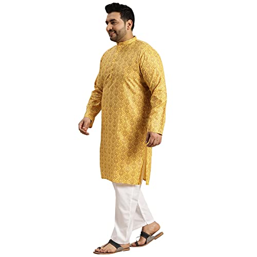 Sojanya Plus (Since1958) Men's Cotton Blend Navy Blue and Black Printed Kurta and White Pyjama Set2