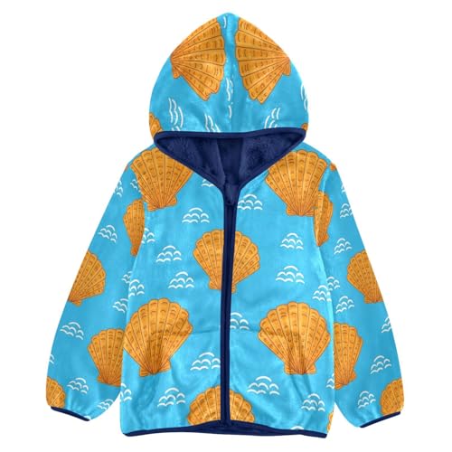 Seashell Pattern on Blue Toddler Fleece Jacket Girl Boys Hooded Fleece Jacket Coat Warm Outwear Zip-up 3-10T