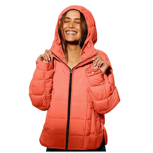 MJGkhiy Doudoune Femme Hiver Courte Courte Manteau Zip Automne Puffer Veste Élégant Veste Matelassée Confortable Chaud Coupe Vent À Capuche Décontracté...