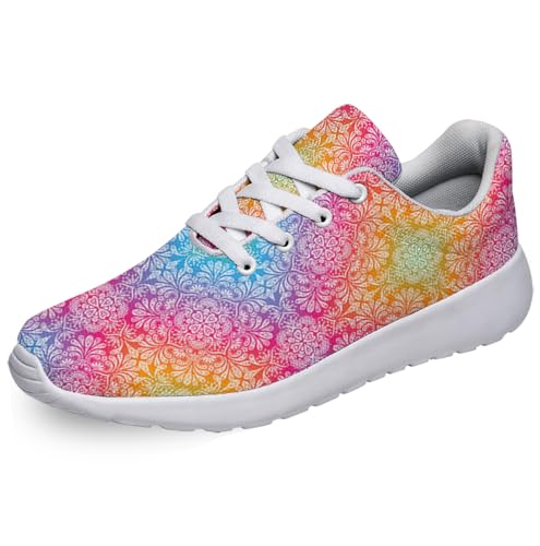 Women Men Ethnic Floral Prints Shoes Slip On Running Shoes Athletic Tennis Sneakers White Size 7
