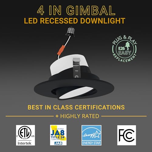 Nuwatt NW-GMB-C4-10W-5CCT-BLK-6PK Black 4 Inch Gimbal Retrofit Led Recessed Lighting, 5Cct Selectable 2700K/3000K/3500K/4000K/5000K, High Brightness 750 Lm, 10W, Adjustable Sloped Ceiling Light thumb #2