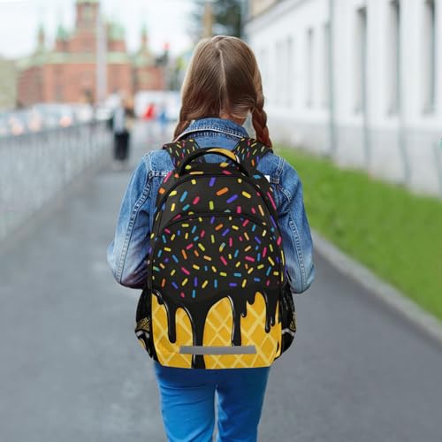 Image of Black Yellow Ice Cream Cute Backpacks with Chest Strap,Lightweight Bookbags 17 Inch, Casual Daypack Bags