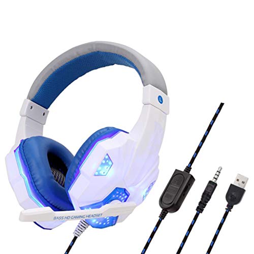 kesoto Headset com Fio para Jogos com Microfone E Luz LED - Branco Azul
