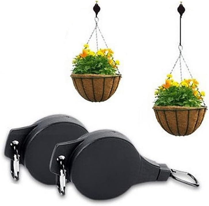 2pcs Hanging Basket Pulley, Heavy Duty Hanging Basket Hooks, Easy to