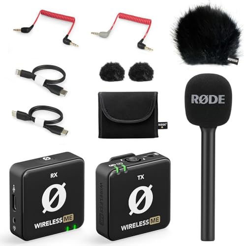 Rode Wireless ME Drahtlos-Mikrofon-Set + Interview GO Griff-Handadapter + keepdrum Fell-Windschutz BK