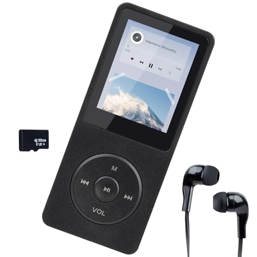 Lettore MP3 Bluetooth 5.3 da 32 GB con schermo TFT a colori da 1,8', cuffie incluse, altoparlante HD, e-book, registrazione vocale, supporto fino a 128 GB, ideale per bambini e adulti, nero