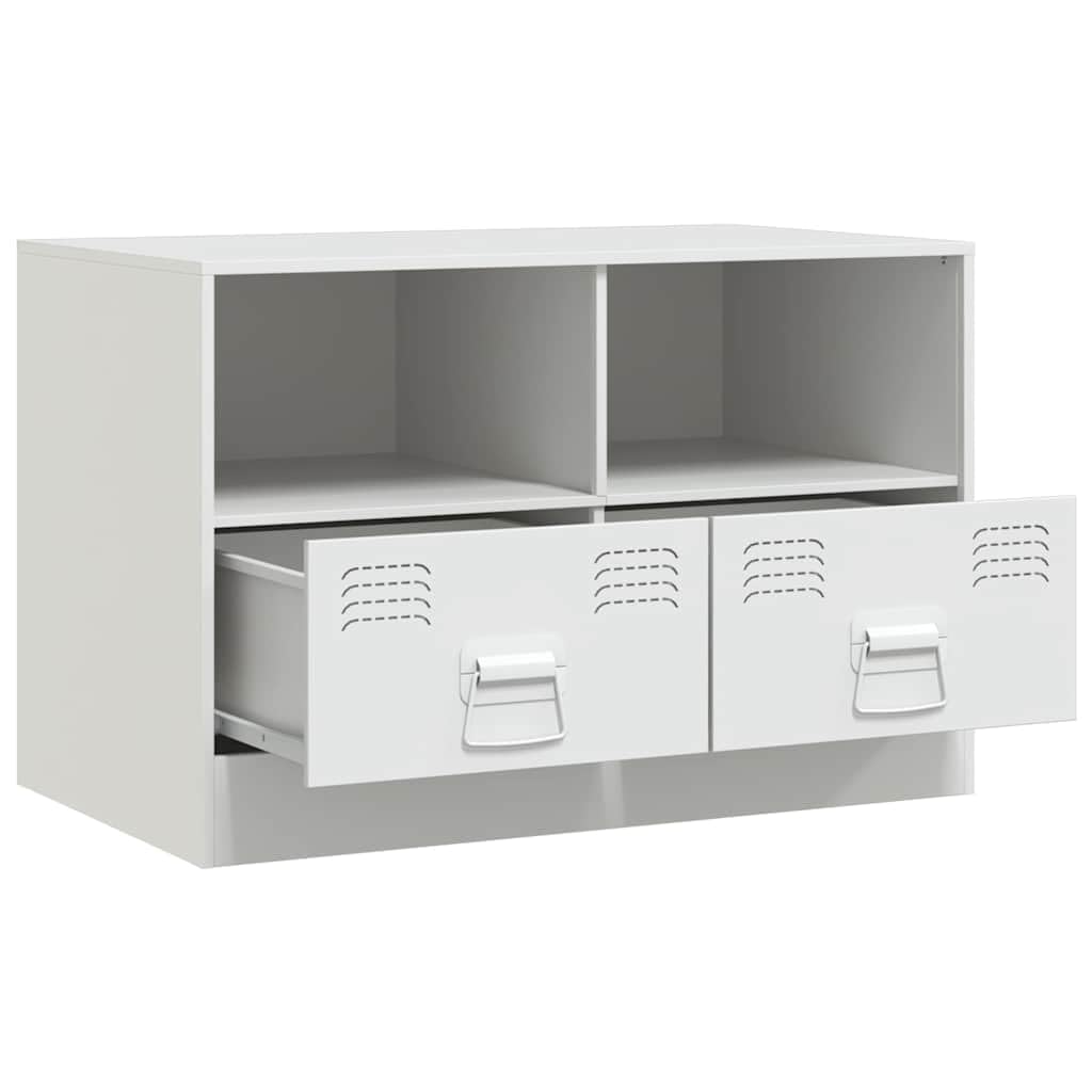 Lot de 2 armoires TV blanches en acier laminé à froid 67 x 39 x 44 cm avec 2 étagères et tiroirs, charge jusqu'à 90 kg, meuble bas moderne pour salon, convient pour téléviseurs de 51 à 76 cm