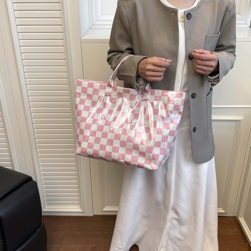 Image of Lushandy Striped PVC Tote Bag for Women, Waterproof Plastic Tote Bag for Beach Pool Large Top Handle Travel Hobo Handbag | Waterproof Material