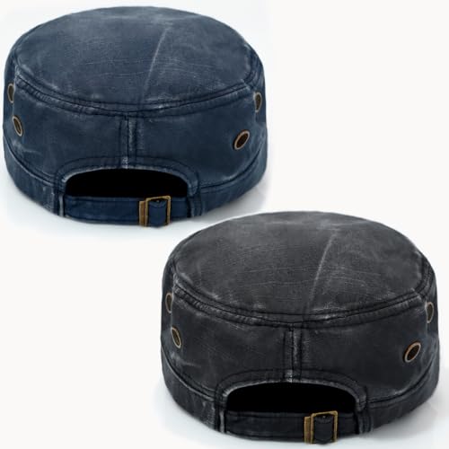 Image of Cadet Army Hat 2 Pieces Flat Top Cap Unisex Military Hat for Women Men