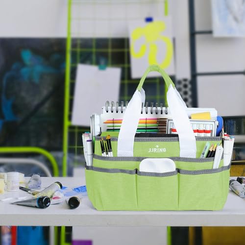 Image of JJRING Craft Organizer Tote Bag, Art Storage Caddy with Multiple Pockets, Cyan Sewing Bag for Art, Craft, Scrapbooking, School, Medical, and Office Supplies Storage