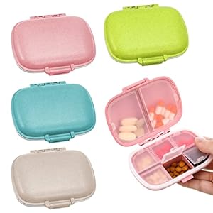KLEBREIS 4Pcs Travel Pill Organizer 8 Compartments Small Pill Container Portable Pill Box Cute Daily Pill Case for for…