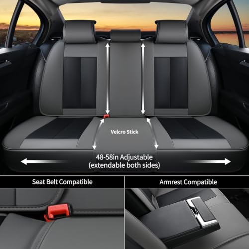 Image of FLORICH Full Set Car Seat Covers, Breathable Waterproof Nappa Leather Seat Covers, Gary Seat Covers, Automotive Interior Cover Universal for Cars SUV Truck Sedan - Gary&Black