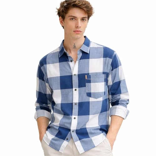 Image of FALCONWEAR Men's Cotton Checkered Casual Shirt Black and White Buffalo Plaid Button Down Full Sleeve Regular Fit Stylish for Boys and Men