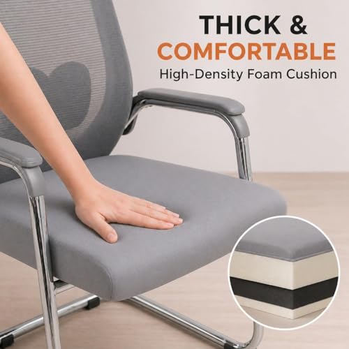 Image of OAK & AURA | SpineFlow Pro | Ergonomic Visitor Chair with Armrest | Breathable Mesh Back & Cushioned Seat | Chrome Metal Frame | Comfortable Office Chair for Home, Office(Pack of 2) (Gray)