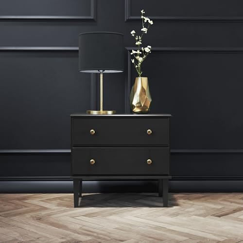 Image of Prepac Lux Nightstand Bedside Table, Black Nightstand for Bedroom, End Table with 2 Drawers 16 inch D x 27.75 inch W x 25 inch H, BDNR-2302-1